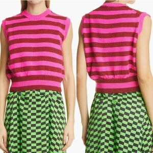 Molly Goddard Claus Pink Striped Lambswool Sleeveless Sweater Vest Size XS